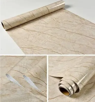 Cream Marble PVC Self Adhesive Kitchen Wallpaper 60x200 cm Oil Proof Waterproof Marble Contact Paper Roll for Kitchen Cabinets Bathroom Walls Countertop Furniture Wall Sticker thumbnail 2