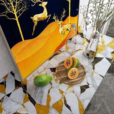 QEZZA PVC Self Adhesive Waterproof Oil Proof Heat Resistant Kitchen Wall Tiles Sticker Wallpaper Roll for Home Kitchen Bathroom Bedroom Living Room Shop Counter Backsplash Decor 60x200 cm thumbnail 1