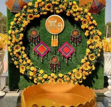 Haldi Ceremony Decoration Hangings Traditional Wedding Wall Decor Set Mehendi Function Backdrop Props Reusable Festive Hanging Kit Yellow Theme thumbnail 1