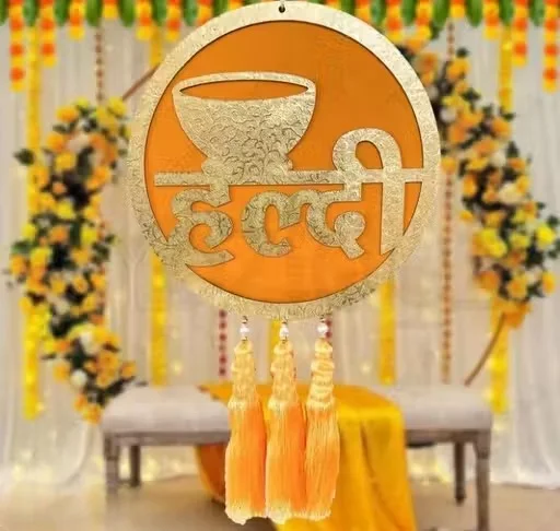 Haldi Ceremony Decoration Hangings Traditional Wedding Wall Decor Set Mehendi Function Backdrop Props Reusable Festive Hanging Kit Yellow Theme image 1