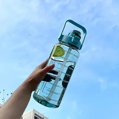 AQUIRA 2L Motivational Water Bottle with Time Marker Leak Proof Break Proof BPA Free Fitness Gym Sports Bottle with Straw Handle Large 2000ml Hydration Bottle for Office School Travel thumbnail 1