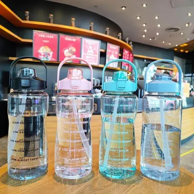 AQUIRA 2L Motivational Water Bottle with Time Marker Leak Proof Break Proof BPA Free Fitness Gym Sports Bottle with Straw Handle Large 2000ml Hydration Bottle for Office School Travel thumbnail 2