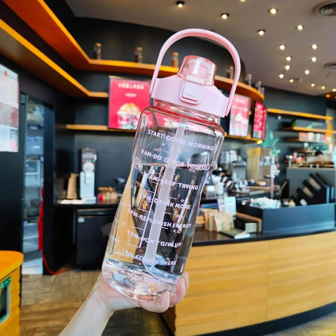 AQUIRA 2L Motivational Water Bottle with Time Marker Leak Proof Break Proof BPA Free Fitness Gym Sports Bottle with Straw Handle Large 2000ml Hydration Bottle for Office School Travel image 4