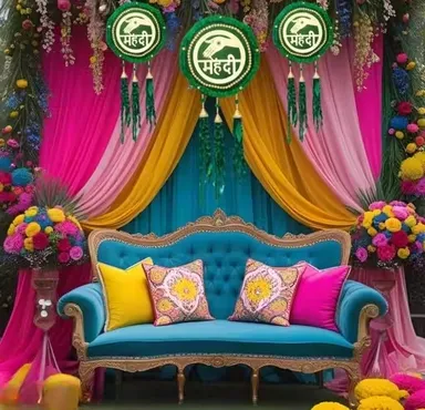 Mehandi Ceremony Decoration Hangings Traditional Wedding Wall Decor Photo Booth Props Haldi Mehndi Backdrop Hanging Set Reusable Festive Decor Indian Bridal Function Accessories thumbnail 2