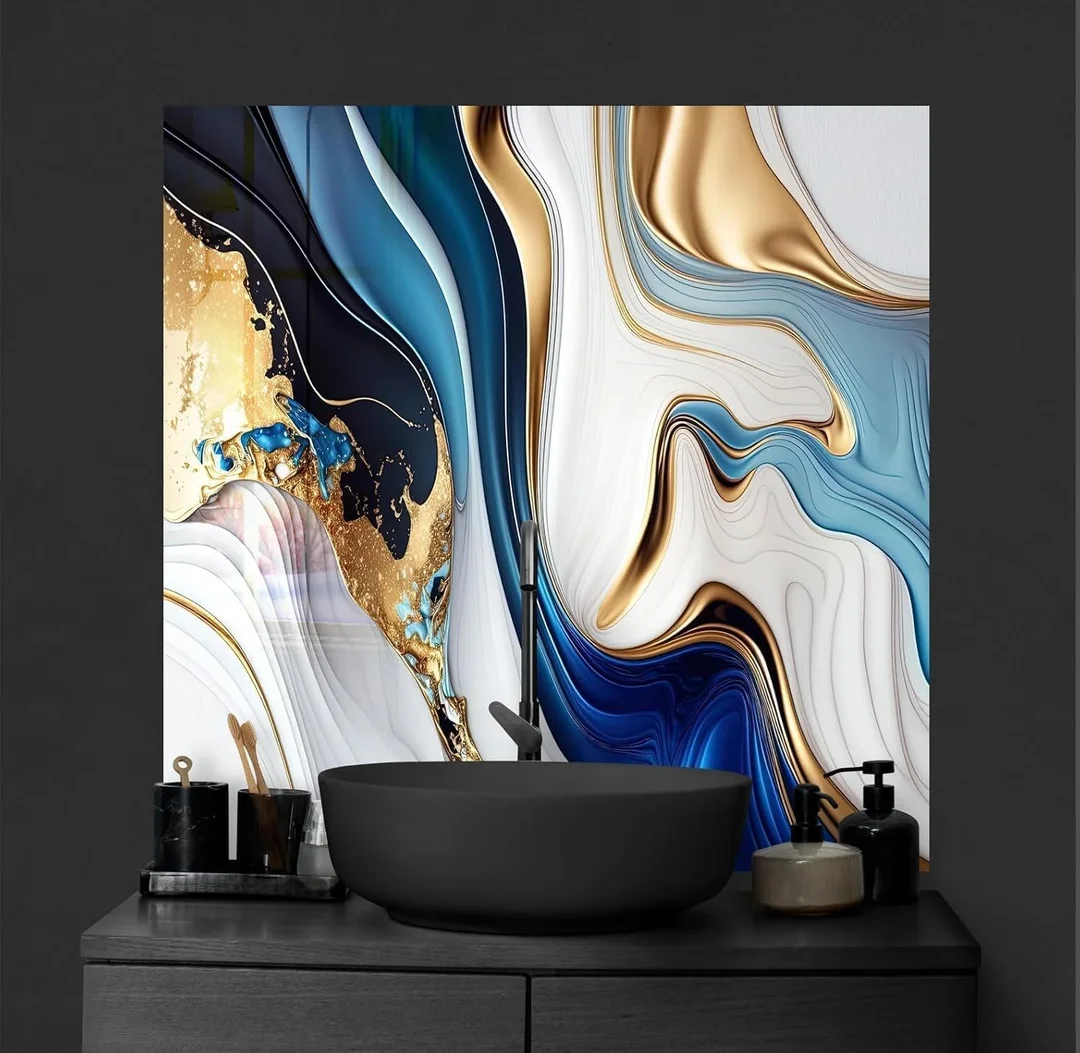 Luxury Marble Pattern Waterproof Table Cover Blue Gold Abstract Design PVC Tablecloth for Dining Table Coffee Table Center Table Modern Home Decor Spill Proof Stain Resistant Washable Table Protector image 3