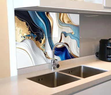 Luxury Marble Pattern Waterproof Table Cover Blue Gold Abstract Design PVC Tablecloth for Dining Table Coffee Table Center Table Modern Home Decor Spill Proof Stain Resistant Washable Table Protector thumbnail 3