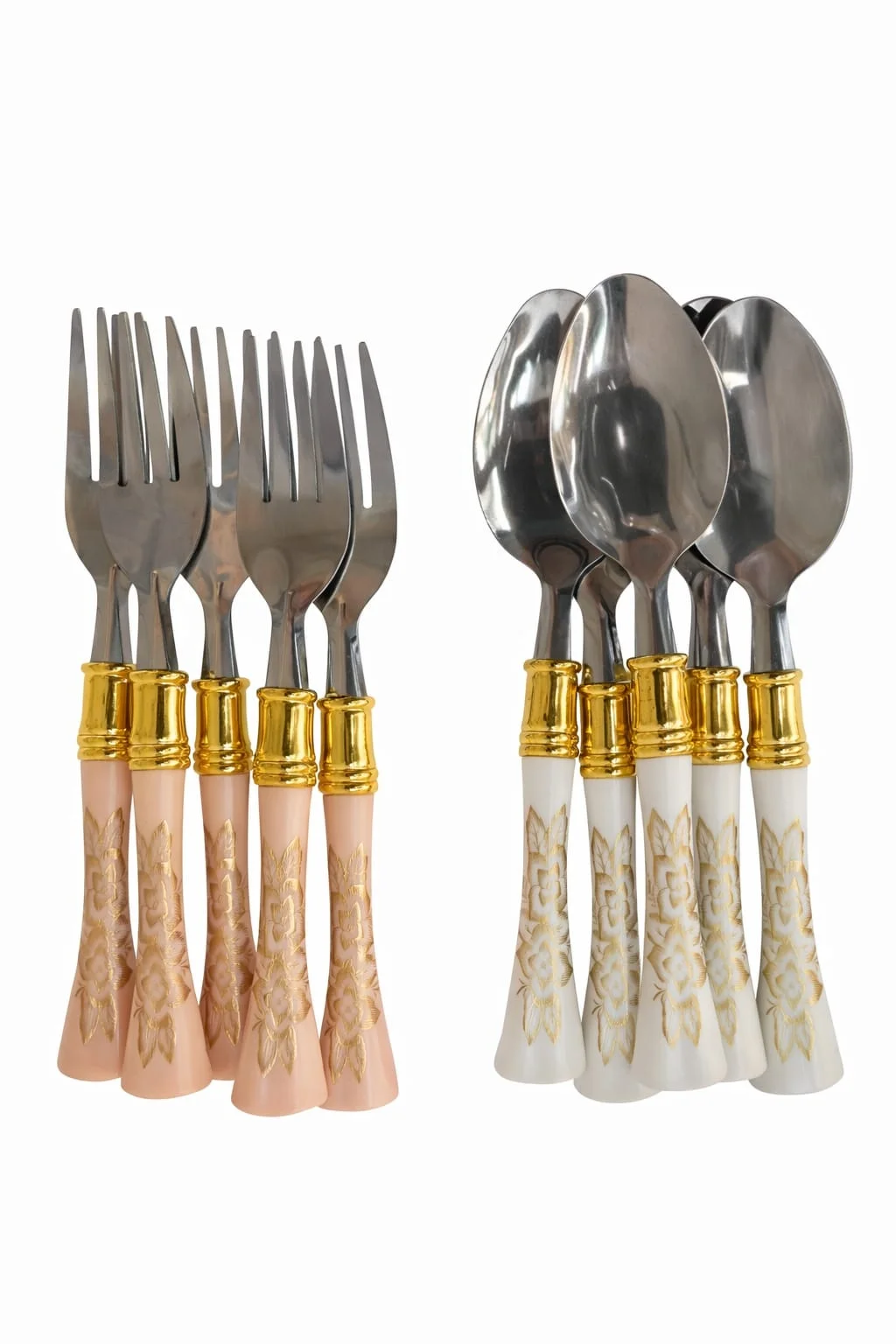 Luxury Stainless Steel Spoon & Fork Set with Gold Plated Floral Handles Premium Designer Cutlery Set for Dining Table Kitchen Wedding Gift Set Reusable Rust Resistant Flatware India image 2