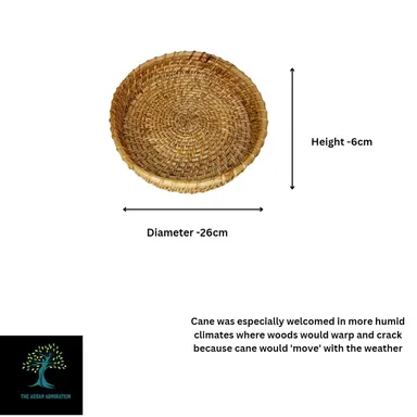 ADMIRATION Handwoven Round Rattan Cane Serving Tray 35cm Decorative Basket Tray for Tea Coffee Snacks Fruits Wedding Birthday Home Decor Table Display Organizer thumbnail 3