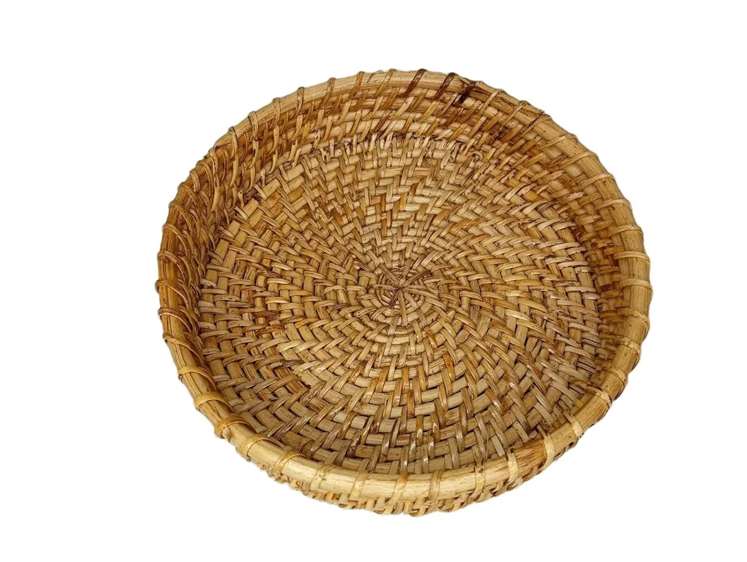 ADMIRATION Handwoven Round Rattan Cane Serving Tray 35cm Decorative Basket Tray for Tea Coffee Snacks Fruits Wedding Birthday Home Decor Table Display Organizer image 1