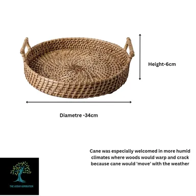 ADMIRATION Handwoven Rattan Round Serving Tray 34cm Decorative Breakfast Tea Coffee Snack Tray for Dining Table Kitchen Home Decor Wedding Birthday Party Gift Basket thumbnail 1