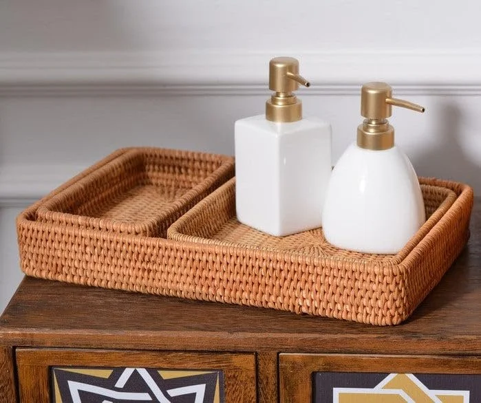 Assam Admiration Handwoven Natural Cane Square Serving Tray Beige Rattan Wicker Multipurpose Table Tray for Tea Coffee Snacks Dining Decor Storage Organiser image 2