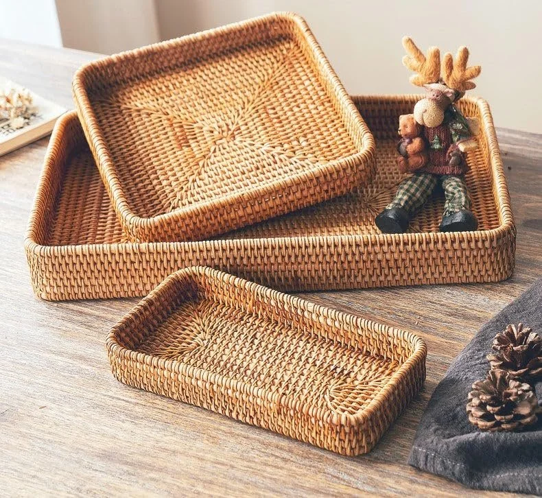 Assam Admiration Handwoven Natural Cane Square Serving Tray Beige Rattan Wicker Multipurpose Table Tray for Tea Coffee Snacks Dining Decor Storage Organiser image 3