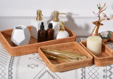 Assam Admiration Handwoven Natural Cane Square Serving Tray Beige Rattan Wicker Multipurpose Table Tray for Tea Coffee Snacks Dining Decor Storage Organiser thumbnail 3