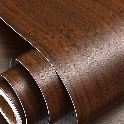 Self Adhesive Dark Wooden Wallpaper Roll 60x200 cm PVC Vinyl Peel and Stick Wall Sticker Glossy Waterproof Wallpaper for Kitchen Furniture Cabinet Door Wardrobe Home Office Decor image 1