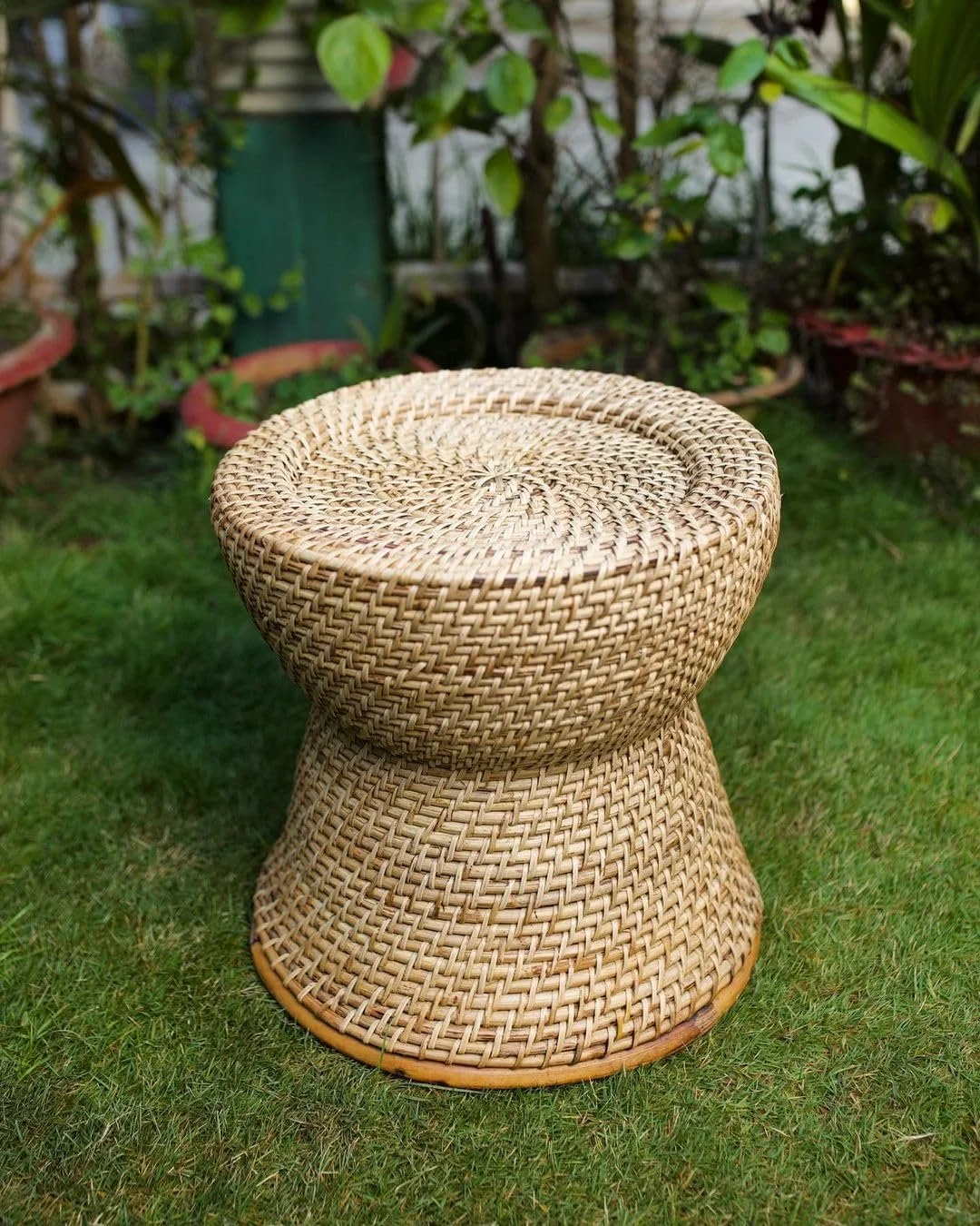 Assam Admiration Natural Cane Rattan Round Stool 35cm Handwoven Backless Seating Mudda for Living Room Balcony Garden Patio Cafe Indoor Outdoor Accent Furniture Beige image 2