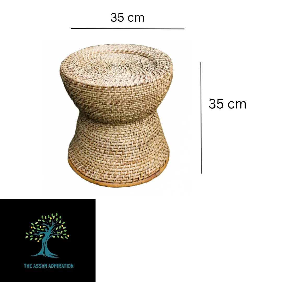 Assam Admiration Natural Cane Rattan Round Stool 35cm Handwoven Backless Seating Mudda for Living Room Balcony Garden Patio Cafe Indoor Outdoor Accent Furniture Beige image 1