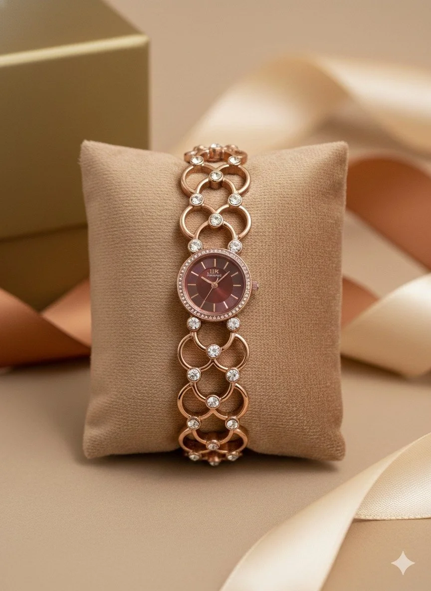 Luxury Rose Gold Crystal Bracelet Watch for Women Elegant Jewellery Style Ladies Wrist Watch Round Dial Designer Fashion Party Wedding Gift Bracelet Strap Watch image 1