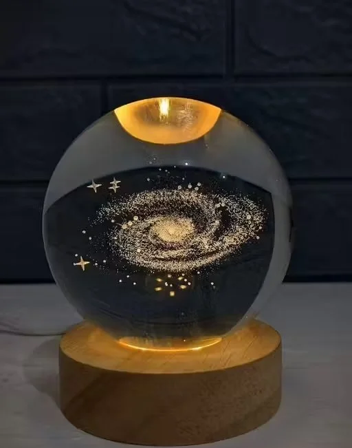 3D Galaxy Crystal Ball Night Lamp 6cm K9 Glass Milky Way Universe LED Light with Wooden Base USB Powered Bedroom Table Decor Romantic Gift for Couples Kids Home image 1