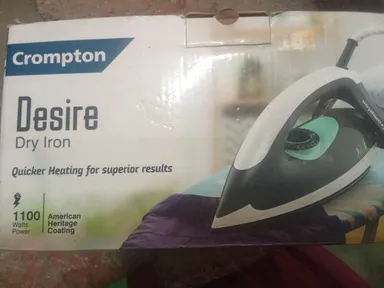 Crompton Dry Electric Iron Lightweight Non Stick Soleplate Adjustable Temperature Control 1000W Fast Heating Clothes Press Iron for Home Use India Grey White thumbnail 2