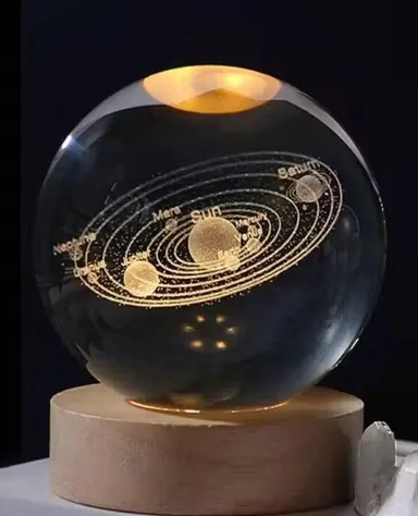 3D Galaxy Crystal Ball LED Night Lamp with Wooden Base USB Powered Moon Light Decorative Glass Sphere Bedroom Table Lamp Romantic Gift for Home Decor  thumbnail 1
