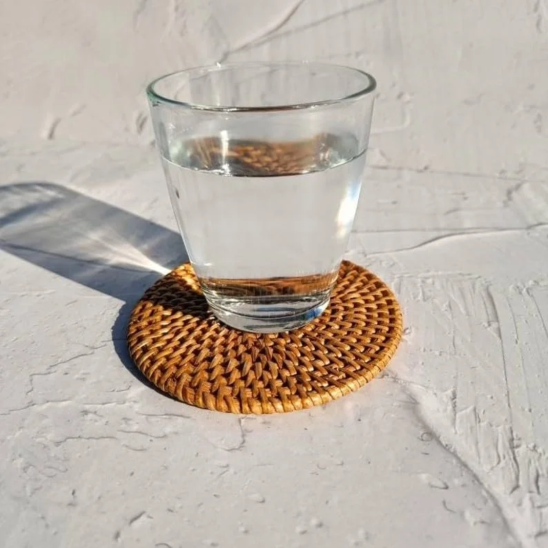 ADMIRATION Handwoven Rattan Serving Tray Round Natural Cane Wicker Tableware Drink Serving Basket Tropical Dining Table Decor Eco Friendly Handmade Kitchen Serving Platter image 4