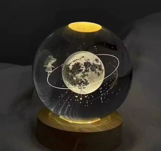 3D Moon Galaxy Crystal Ball LED Night Lamp with Wooden Base USB Powered Romantic Bedroom Light Love Gift for Girlfriend Boyfriend Anniversary Decor Glass Sphere Night Light image 4