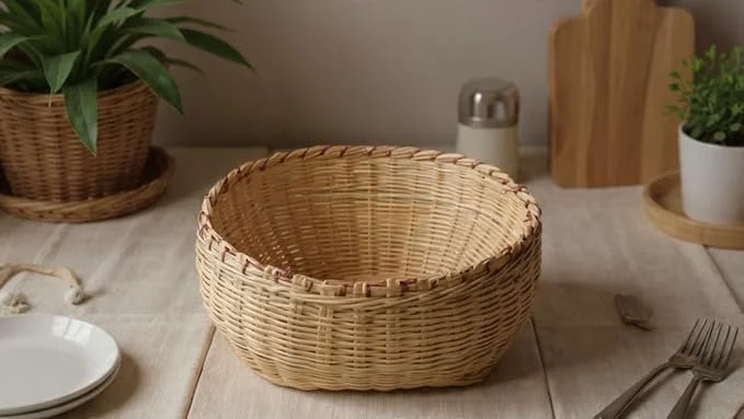ADMIRATION Bamboo Vegetable Fruit Storage Basket Portable Kitchen Tokri Handwoven Natural Rattan Organizer for Fruits Vegetables Bread Snacks Countertop Dining Table Decor Golden Yellowish Small image 1