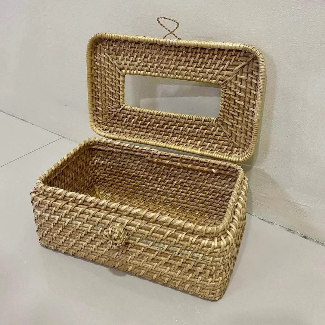 Assam Admiration Handmade Bamboo Rattan Tissue Paper Holder Rectangular Cane Napkin Box Cover Restaurant Table Decoration Tissue Dispenser Eco Friendly Tabletop Tissue Storage Organizer image 2