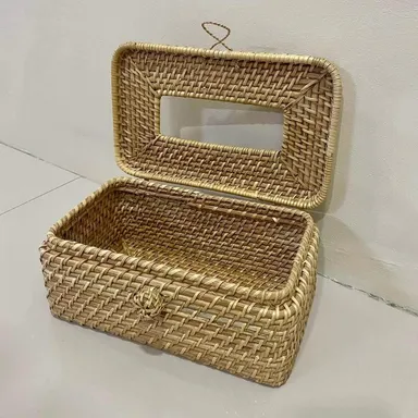 Assam Admiration Handmade Bamboo Rattan Tissue Paper Holder Rectangular Cane Napkin Box Cover Restaurant Table Decoration Tissue Dispenser Eco Friendly Tabletop Tissue Storage Organizer thumbnail 1