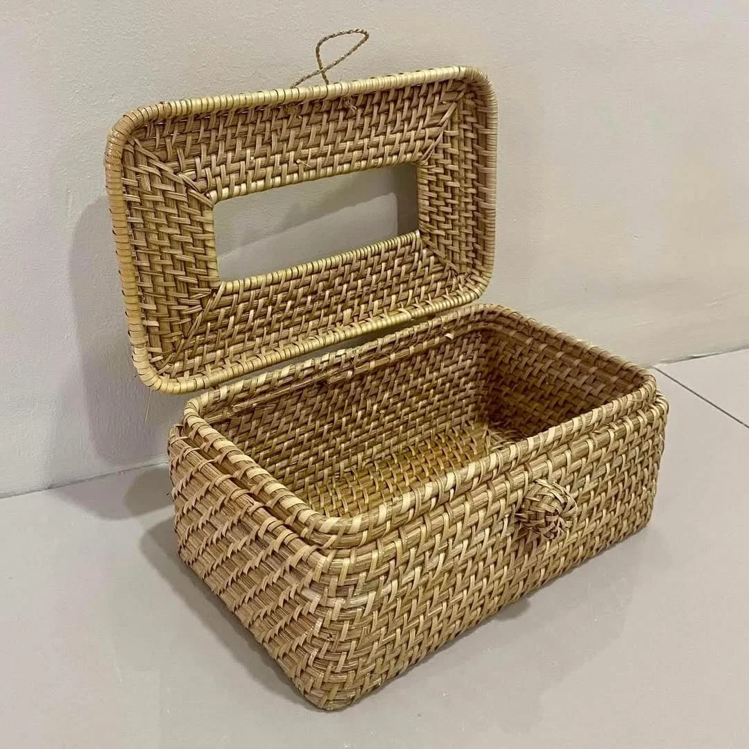 Assam Admiration Handmade Bamboo Rattan Tissue Paper Holder Rectangular Cane Napkin Box Cover Restaurant Table Decoration Tissue Dispenser Eco Friendly Tabletop Tissue Storage Organizer image 3