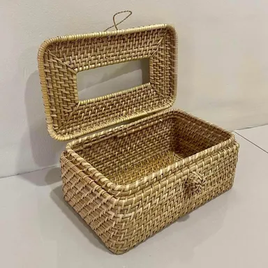Assam Admiration Handmade Bamboo Rattan Tissue Paper Holder Rectangular Cane Napkin Box Cover Restaurant Table Decoration Tissue Dispenser Eco Friendly Tabletop Tissue Storage Organizer thumbnail 2