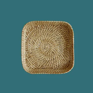 Assam Admiration Handmade Cane Rattan Square Serving Tray Medium Natural Wicker Dining Table Organiser Basket Eco Friendly Home Decor Fruit Bread Storage Tray thumbnail 1