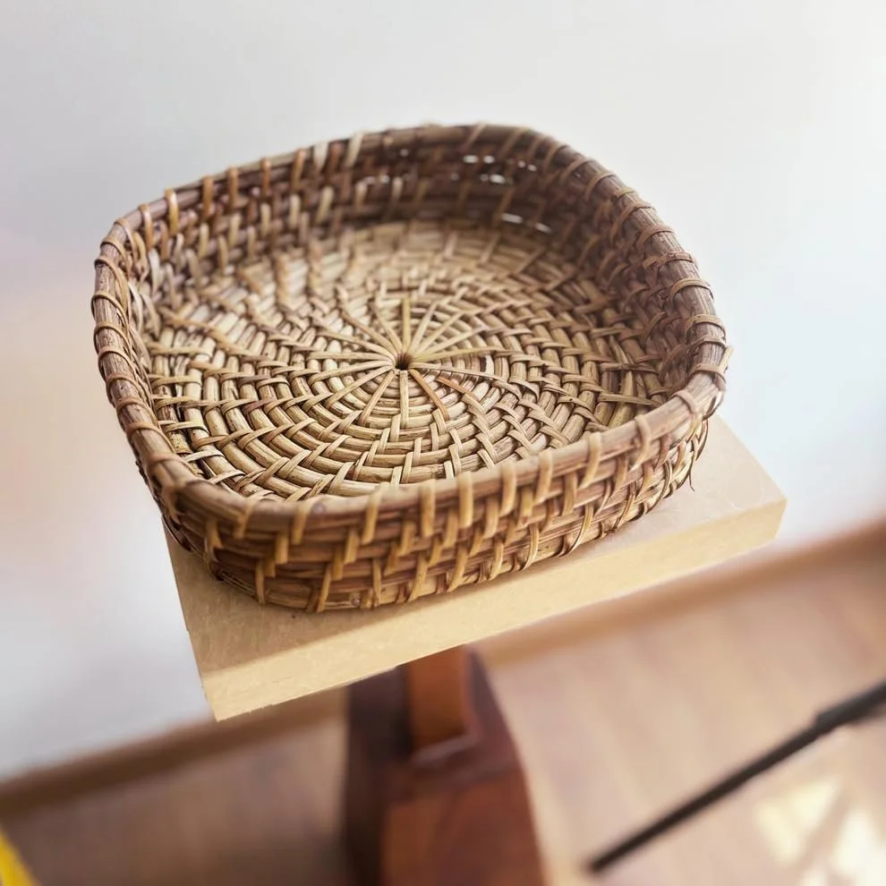 Assam Admiration Handmade Cane Rattan Square Serving Tray Medium Natural Wicker Dining Table Organiser Basket Eco Friendly Home Decor Fruit Bread Storage Tray image 3