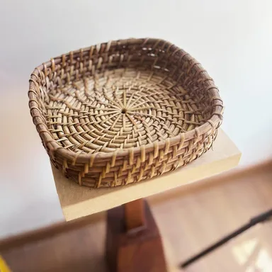 Assam Admiration Handmade Cane Rattan Square Serving Tray Medium Natural Wicker Dining Table Organiser Basket Eco Friendly Home Decor Fruit Bread Storage Tray thumbnail 2