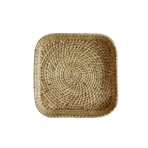 Assam Admiration Handmade Cane Rattan Square Serving Tray Medium Natural Wicker Dining Table Organiser Basket Eco Friendly Home Decor Fruit Bread Storage Tray image 1