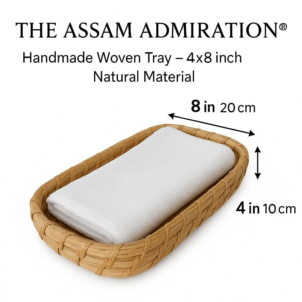 Assam Admiration Handmade Cane Rattan Rectangular Serving Tray Natural Wicker Table Organiser Fruit Snack Tea Coffee Breakfast Tray Rustic Home Decor Dining Table Storage Basket image 3