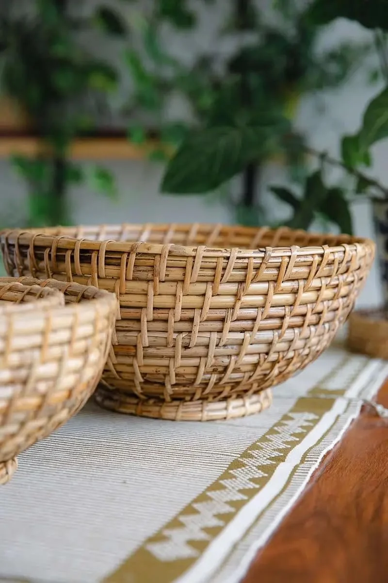Assam Admiration Handwoven Cane Bowl Set Natural Rattan Wicker Fruit Basket Serving Bowl Table Decor Snack Storage Basket Eco Friendly Handmade Kitchen Dining Accessory image 2