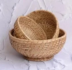 Assam Admiration Handwoven Cane Bowl Set Natural Rattan Wicker Fruit Basket Serving Bowl Table Decor Snack Storage Basket Eco Friendly Handmade Kitchen Dining Accessory image 3