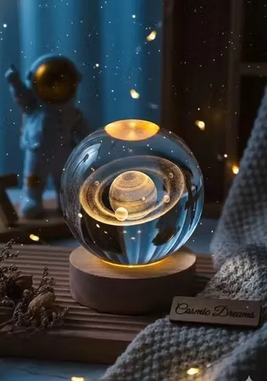 3D Saturn Crystal Ball LED Night Lamp with Wooden Base USB Powered Glass Galaxy Planet Light for Bedroom Decor Gift for Girlfriend Boyfriend Kids Home Decoration  thumbnail 1