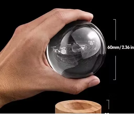 3D Saturn Crystal Ball LED Night Lamp with Wooden Base USB Powered Glass Galaxy Planet Light for Bedroom Decor Gift for Girlfriend Boyfriend Kids Home Decoration  image 3