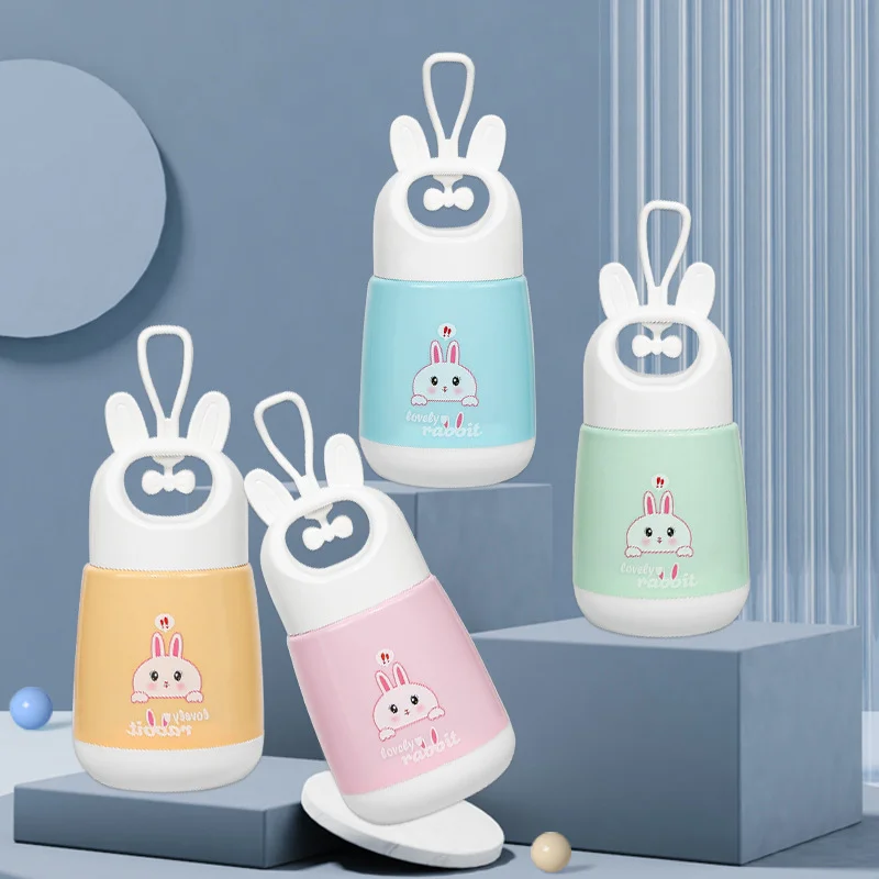 Rabbit Print Glass Water Bottle 500ml Leak Proof Borosilicate Drinking Bottle with Sleeve Cute Bunny Design Eco Friendly Reusable Kids Office Gym Bottle BPA Free image 1