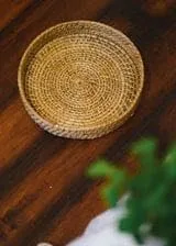 Handmade Round Cane Rattan Serving Tray 35cm Natural Beige Decorative Fruit Snack Drinks Platter Wedding Birthday Hamper Gift Basket Home Kitchen Dining Table Serving Tray thumbnail 3