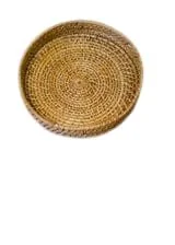 Handmade Round Cane Rattan Serving Tray 35cm Natural Beige Decorative Fruit Snack Drinks Platter Wedding Birthday Hamper Gift Basket Home Kitchen Dining Table Serving Tray image 1