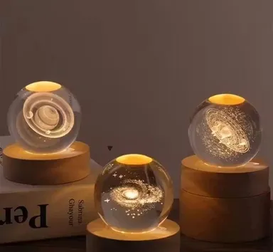 Premium Space Theme Crystal Ball Lamp Combo Set 4 Pcs Galaxy Moon Saturn Universe 3D Laser Engraved USB LED Wooden Base Night Light Gift Set for Bedroom Decor  thumbnail 1