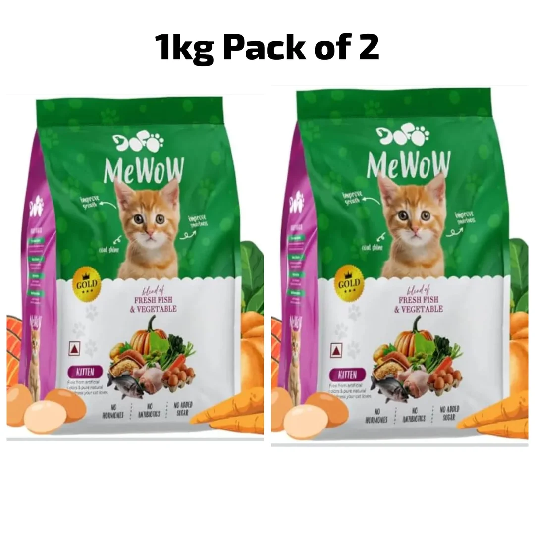 DoFo MeWoW Kitten Gold Cat Food Fresh Fish Vegetable 1kg Pack of 2 High Protein Dry Kitten Food Complete Balanced Nutrition for Growth Immunity Digestion Healthy Bones Brain Development image 1
