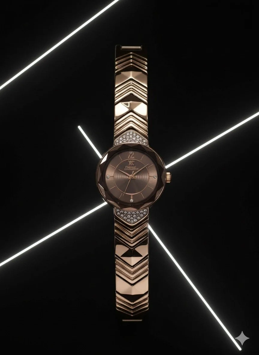Luxury Women Analog Wrist Watch Rose Gold Metal Bracelet Strap Round Dial Fashion Ladies Watch with Crystal Stud Design Elegant Party Office Wear image 1