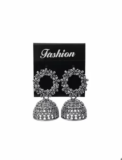 Traditional Oxidised Silver Jhumka Earrings for Women Alloy Antique Black Ethnic Dome Dangler Lightweight Daily Wear Festive Jewellery Indian Tribal Boho Style image 1