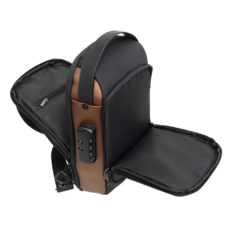 Mens Cross Body Sling Bag for Travel Office Use Waterproof Oxford Fabric Anti Theft Chest Bag with USB Charging Port Adjustable Strap Casual Shoulder Bag for Men Black image 2