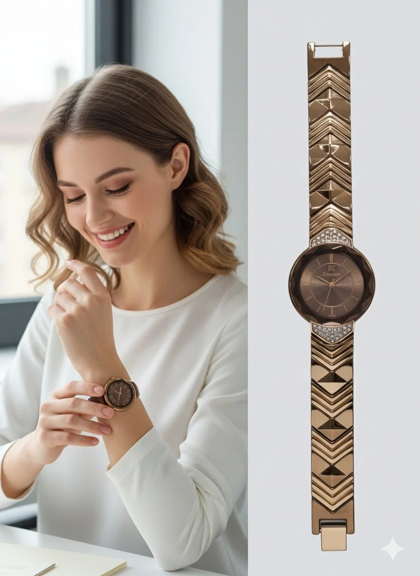 Luxury Rose Gold Women Bracelet Watch with Crystal Accent Dial, Designer Geometric Strap Ladies Fashion Wrist Watch Quartz Analog Casual Party Office Elegant Watch for Women image 1