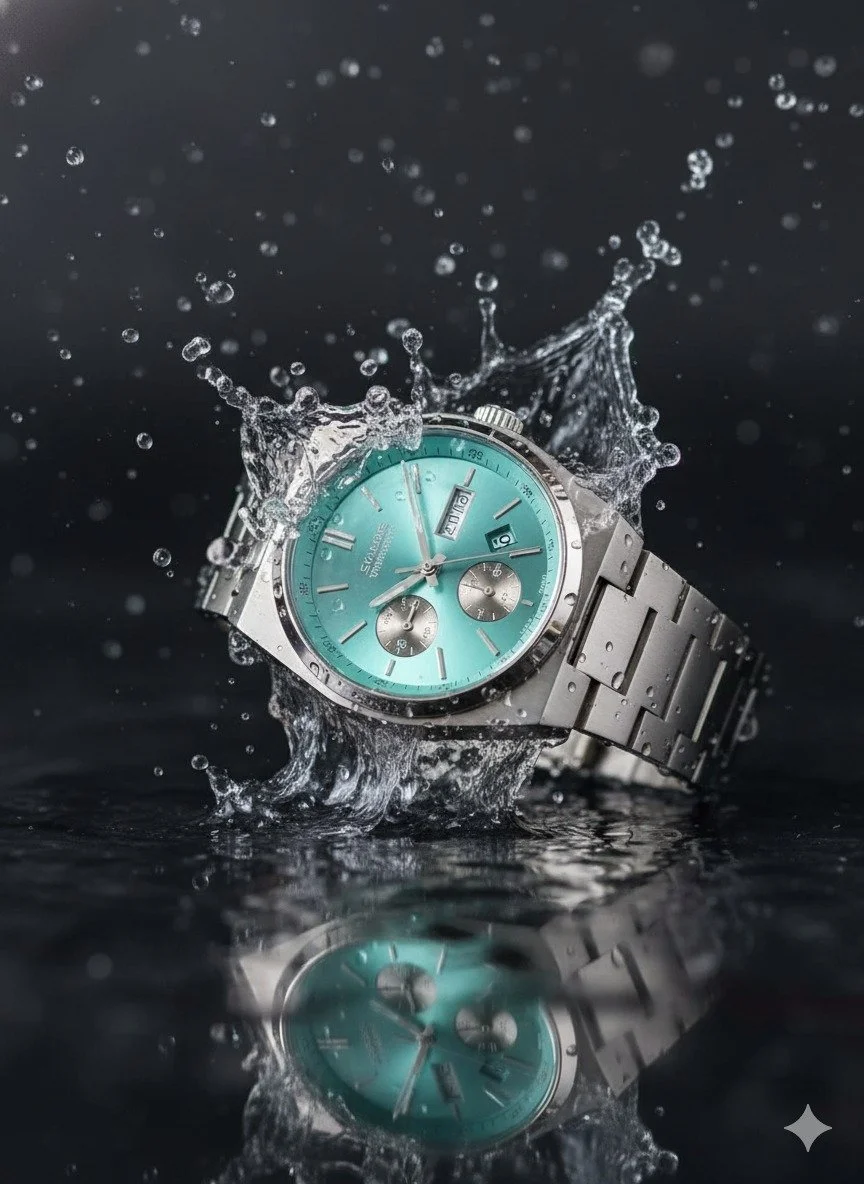 Luxury Stainless Steel Analog Quartz Wrist Watch for Men with Turquoise Dial, Waterproof Metal Strap Business Casual Watch with Date Display, Premium Fashion Watch for Men India image 1